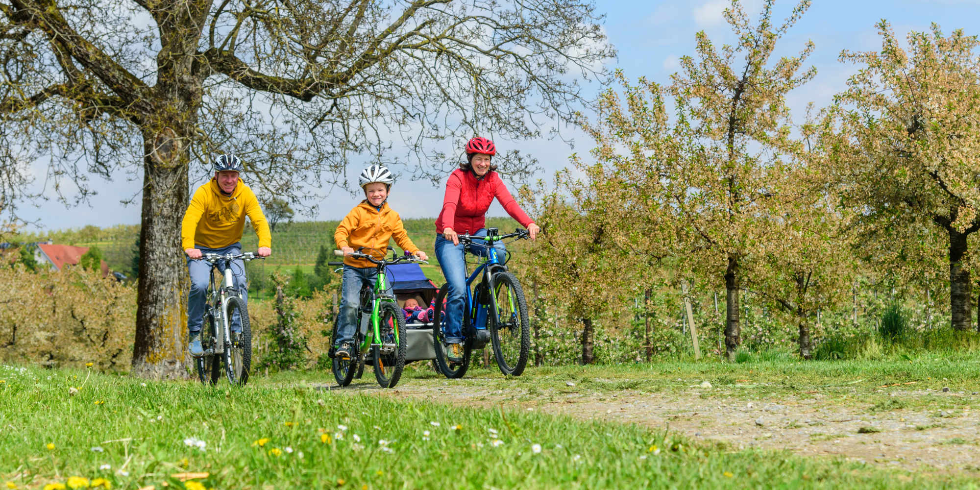 Familie macht Ausflug mit E-Bike.