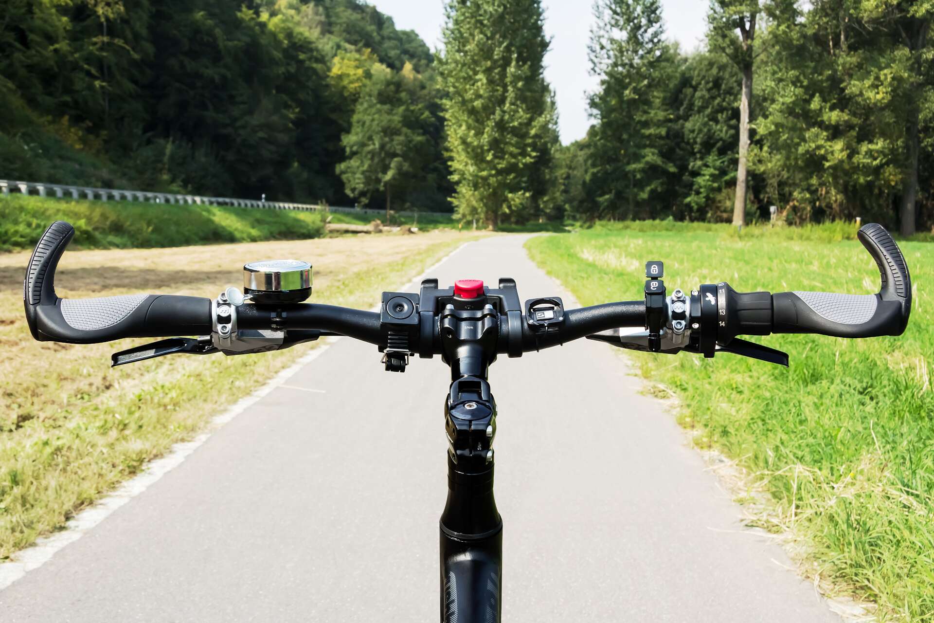 Fahrradlenker im Wald.