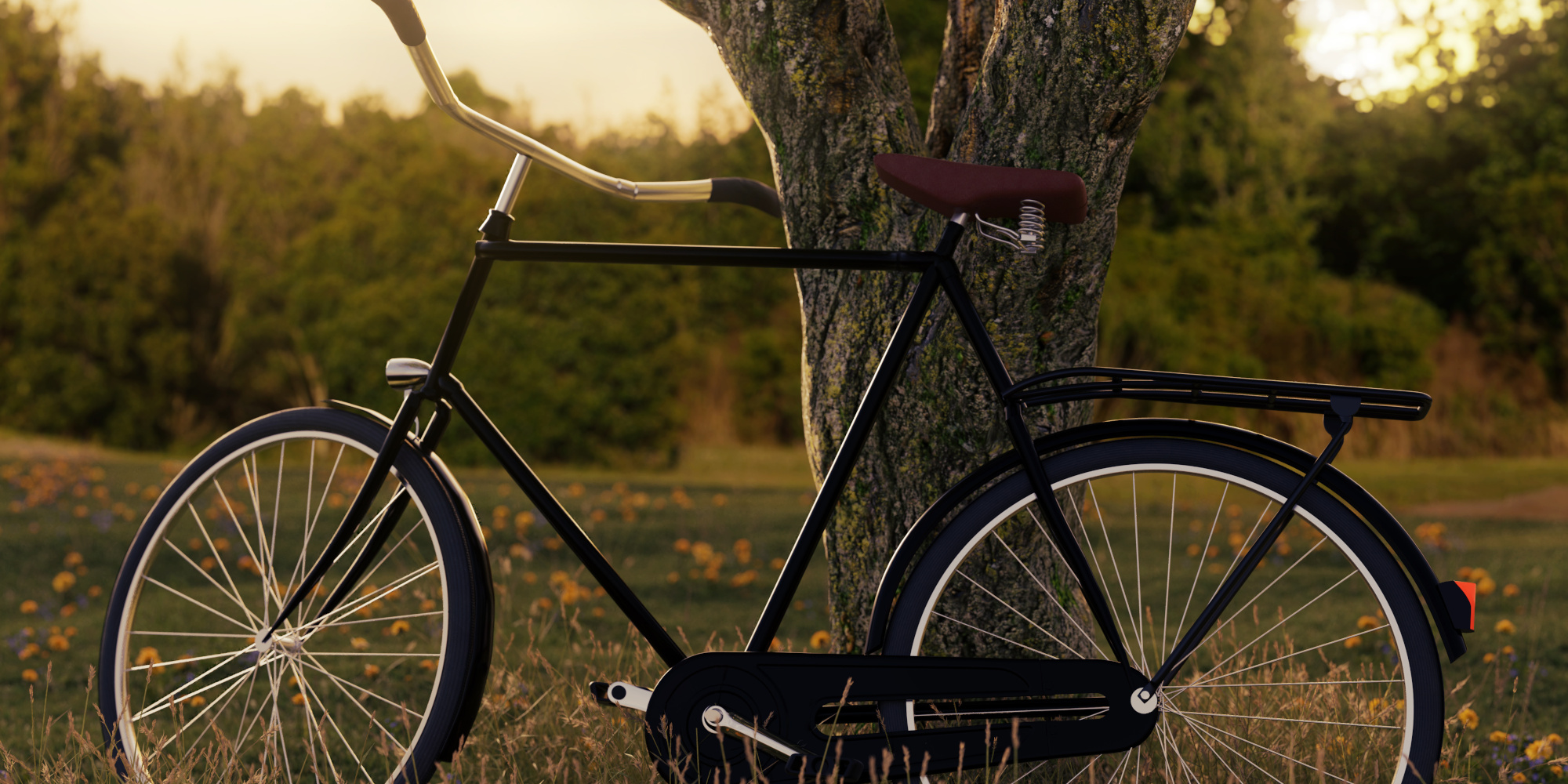 Angelehntes Fahrrad im Abendlicht