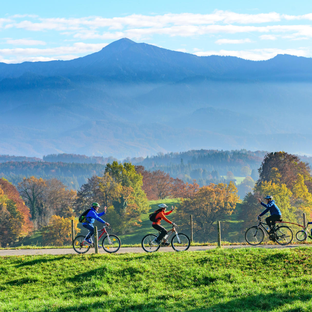 Personen fahren Fahrrad im Herbst