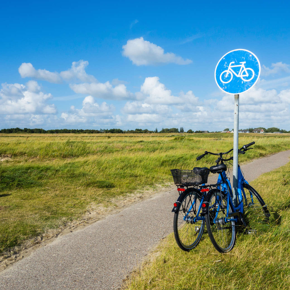 Zwei Fahrräder stehen auf einem Radweg